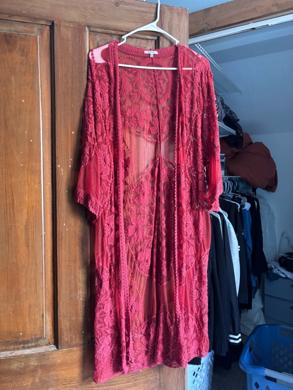 Red Lace Sheer Duster/robe